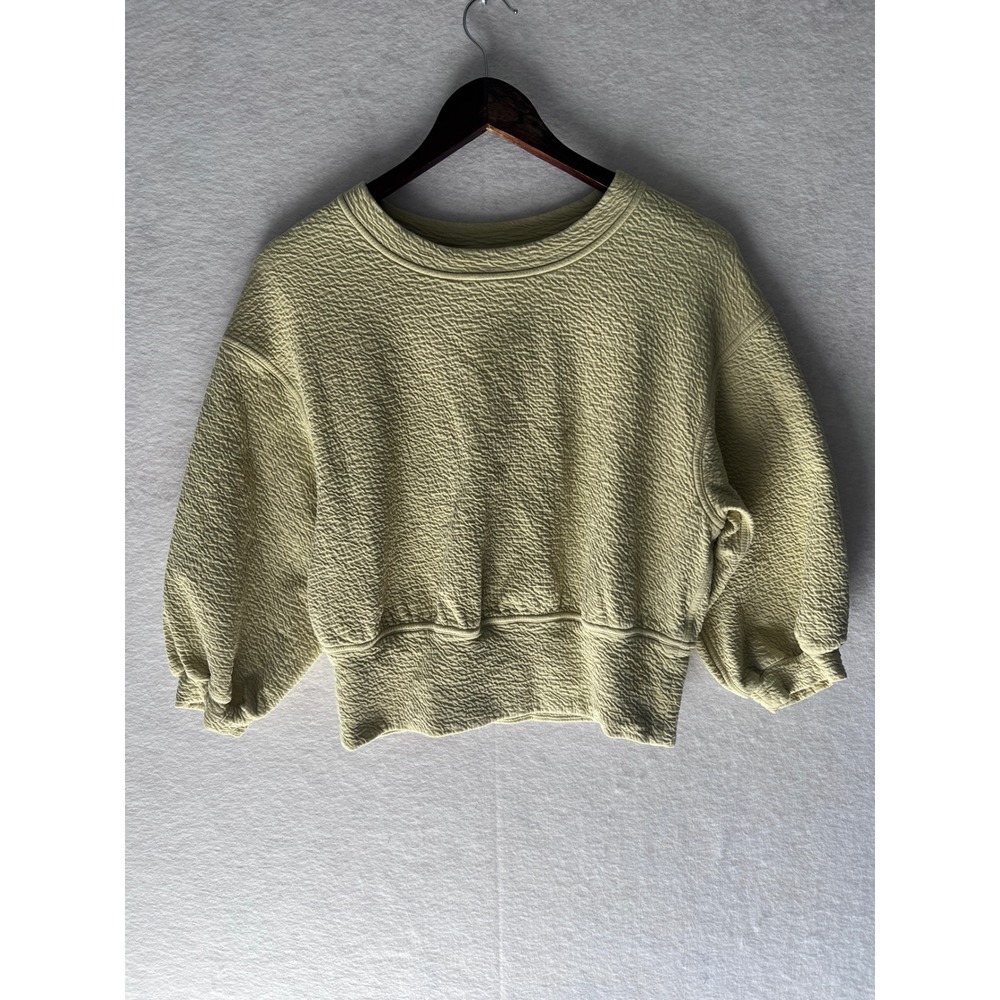 Lululemon Textured Balloon Sleeve Sweatshirt Yellow Lime Cropped Crewneck 6